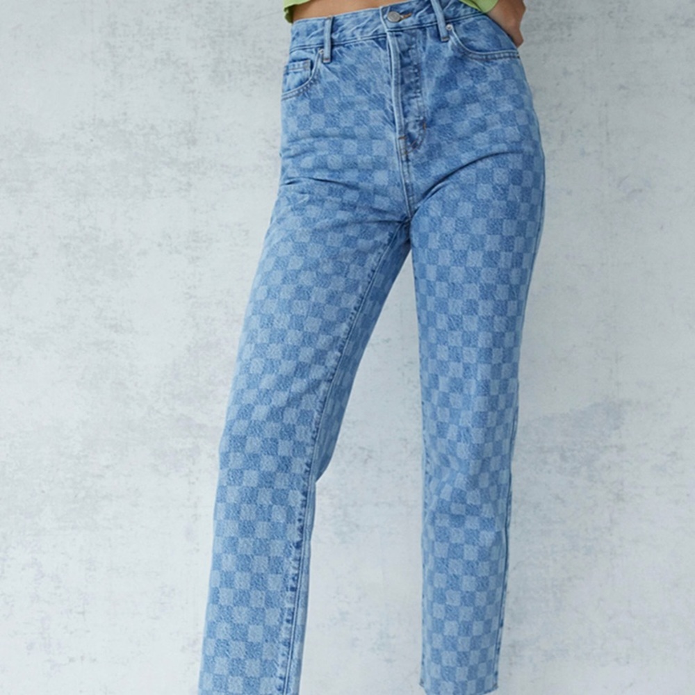 Pacsun Eco Checkerboard High Waisted Straight Leg Jeans
